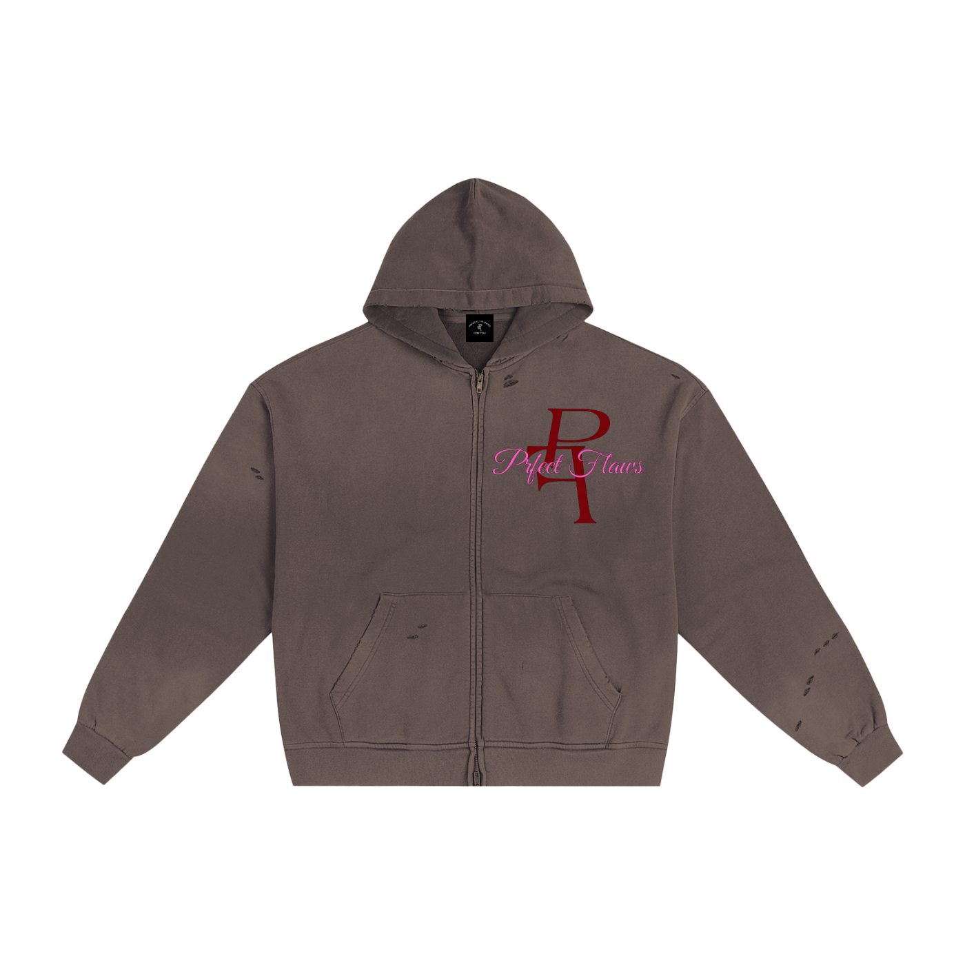 Hand-Frayed Sunfade Zip “Pink Yang” Hoodie